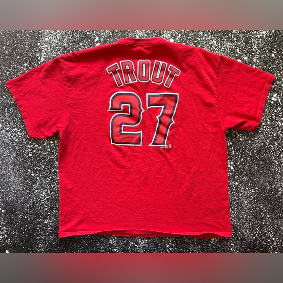 Los Angeles Angels #27 Mike Trout Jersey T-Shirt Majestic 2XL - Picture 3 of 4